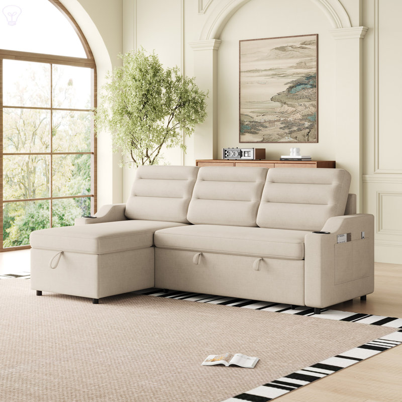 Convertible Sleeper Combo Sofa, Convertible Sofa Bed Polyester Pullout Bed With Storage Recliner And Cup Holder For Living Room, Tight Spaces