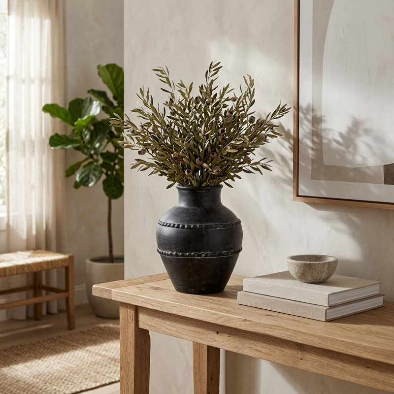 Traditional Terracotta Vase, 12" H x 10" W x 10" D, Black