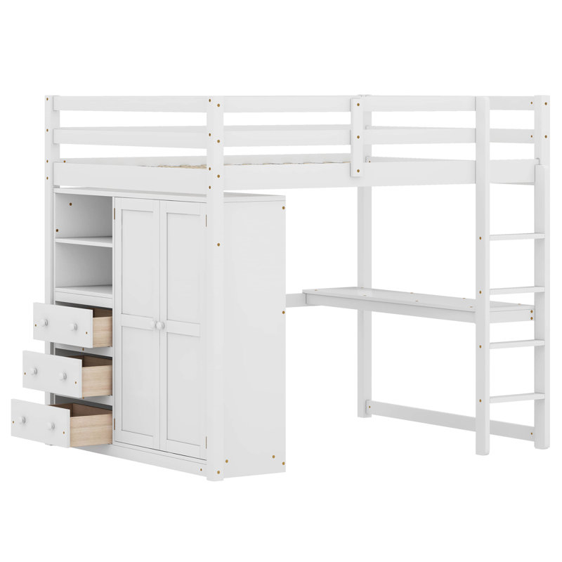 Jamien Kids Full Loft Bed with Drawers, White