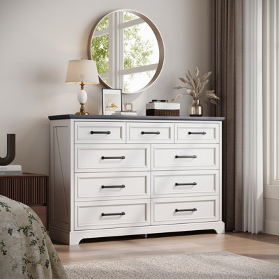 Commode 9 tiroirs Farmhouse, 36 po de hauteur avec tiroirs en bois rustique