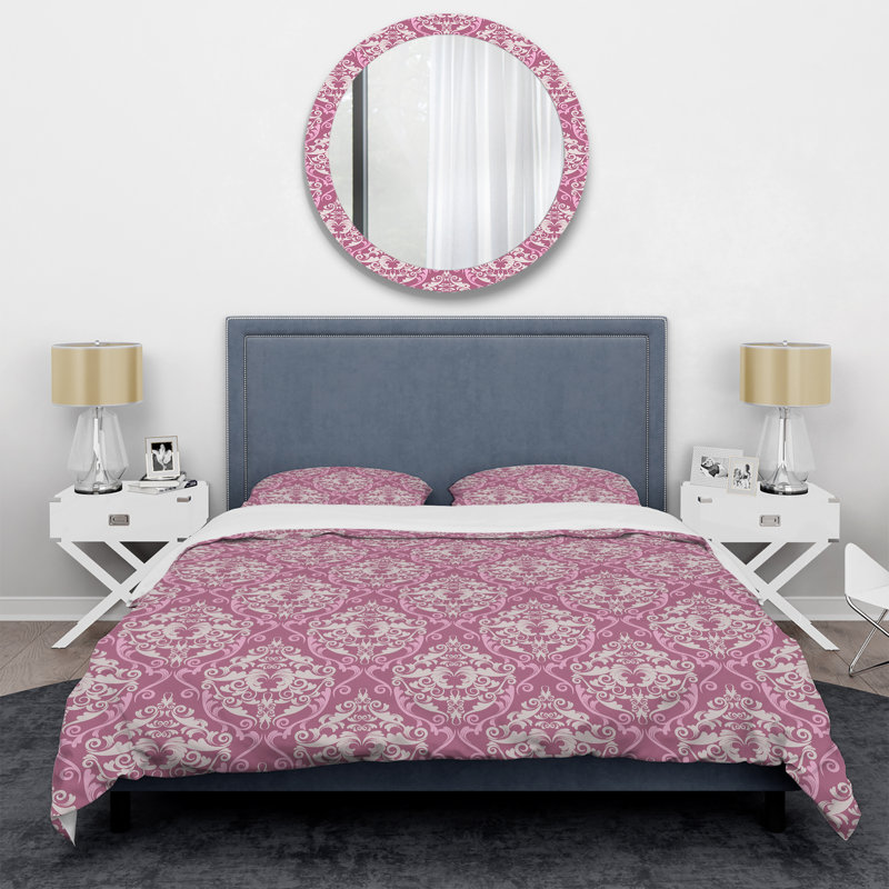 Damas rose - ensemble de housse de couette abstrait - microfibre de polyester