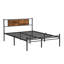 King Size Metal Bedframe,Headboard With Wood Panel Decoration,Black-2103755747