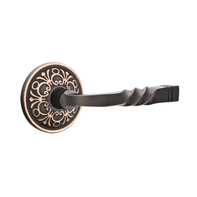 Santa Fe Flat Passage (Hall & Closet) Door Lever with Round Rosette, Oil Rubbed Bronze, Right