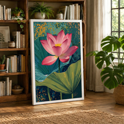 Pink Lotus in Bloom Botanical 1 Piece Wrapped Canvas Wall Art