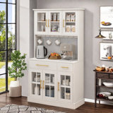 Arnzazu 71'' H Kitchen Pantry Cabinet with Power Outlet, Hutch, Glass Doors & Drawers
