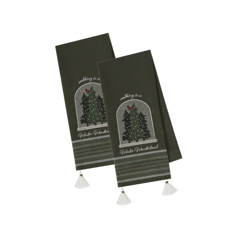 Winter Snow Globe Embellished Dishtowel Set/4