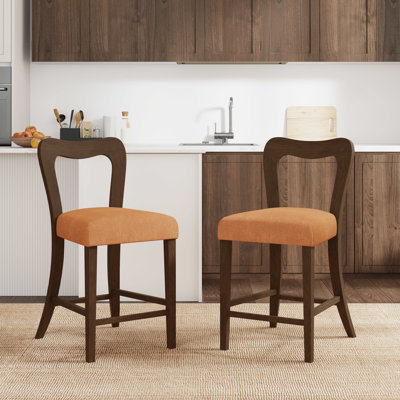 Tabourets de comptoir sans accoudoirs en noyer et en bois d'hévéa, siège épais pour le luxe, dossier ergonomique à 2 places en noyer, structure naturelle, évidements incurvés et confort