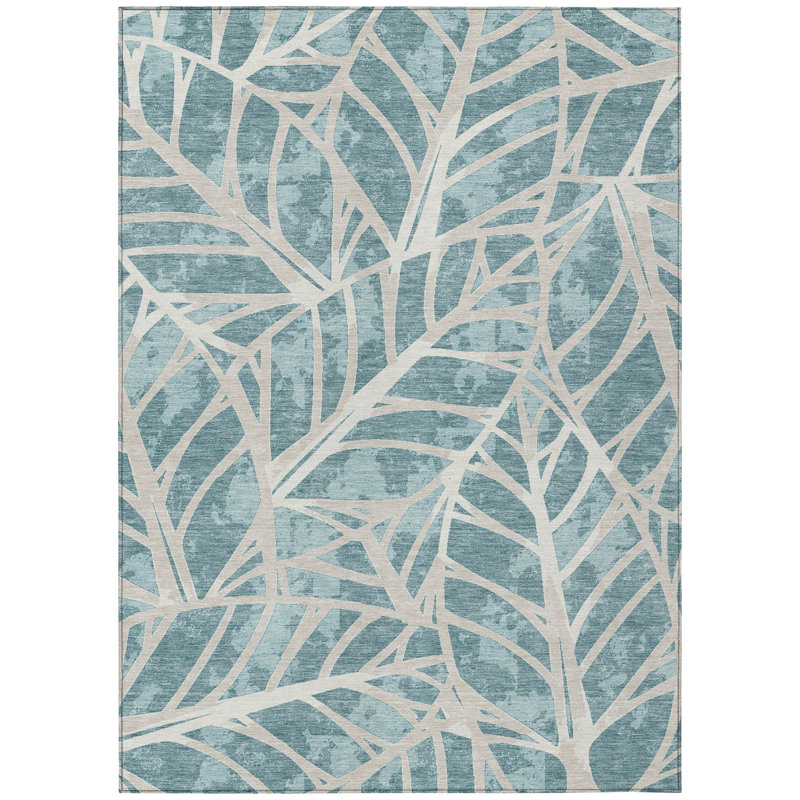 Machine Washable Indoor/Outdoor Chantille ACN2866 Botanical Rug, Teal, 10' x 14'