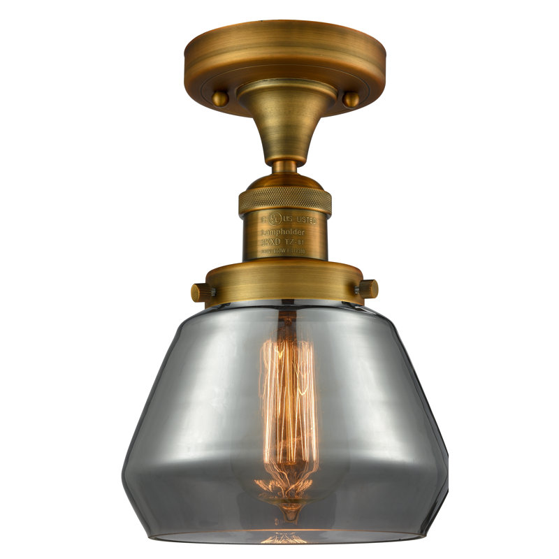Plafonnier semi-encastré style école simple 6,75 po Argueta, Laiton brossé, Plaqué couleur fumée, Ampoule DEL 6 watts Vinage