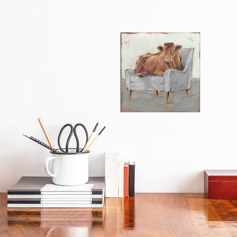 «Moo-ving In IV - Brown & Grey» par Ethan Harper, H 12 po x l 12 po, Toile tendue