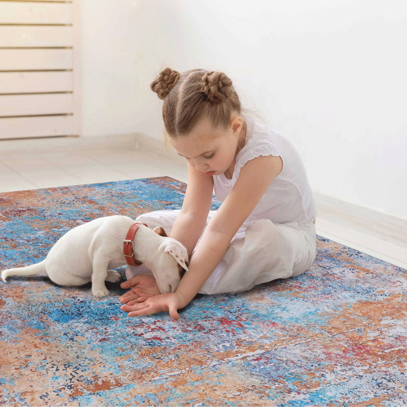 5x8 Machine Washable Area Rug - Non-slip, Low-pile, Non-shedding, Foldable, & Pet Preferred Chenille For Multi-purpose Rooms, Living Room, Bedroom, Kitchen, Dining Room Home Interior Washable,