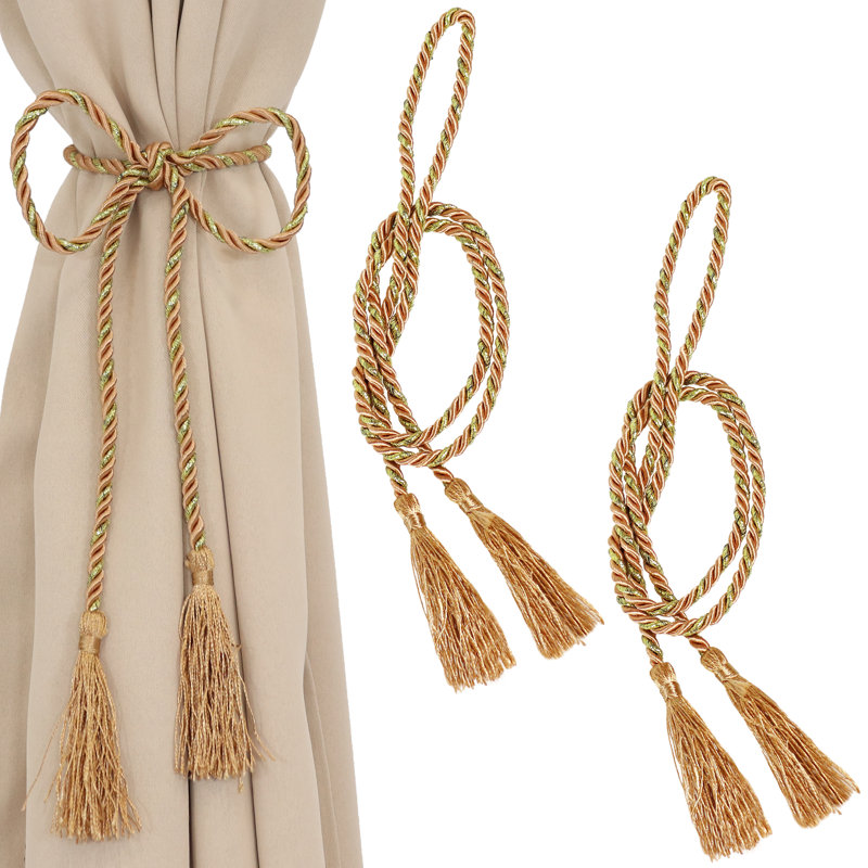 Copper Finish Polyester Rope Curtain Tiebacks with Tassels (Set of 2)