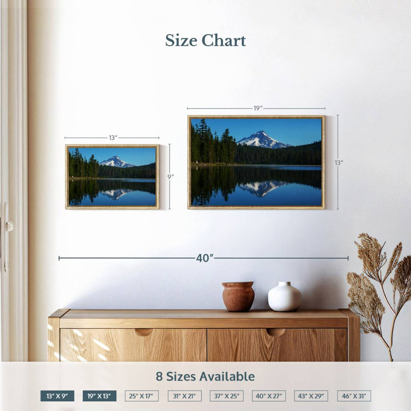 Mount Hood Reflection, 13" X 9", Floating Frame Natural Wood