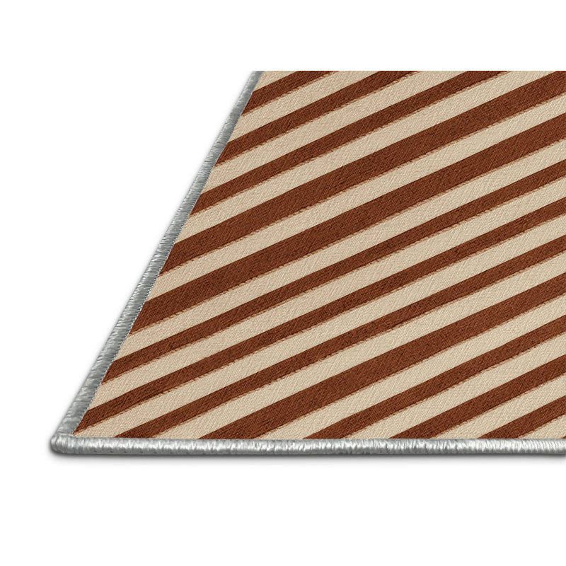  Tapis lavable rayé crème et cannelle, Carré 7 pi