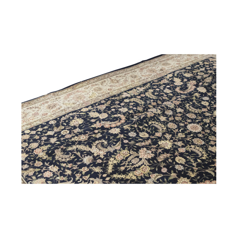 Tapis bleu et ivoire de haute qualité noué à la main