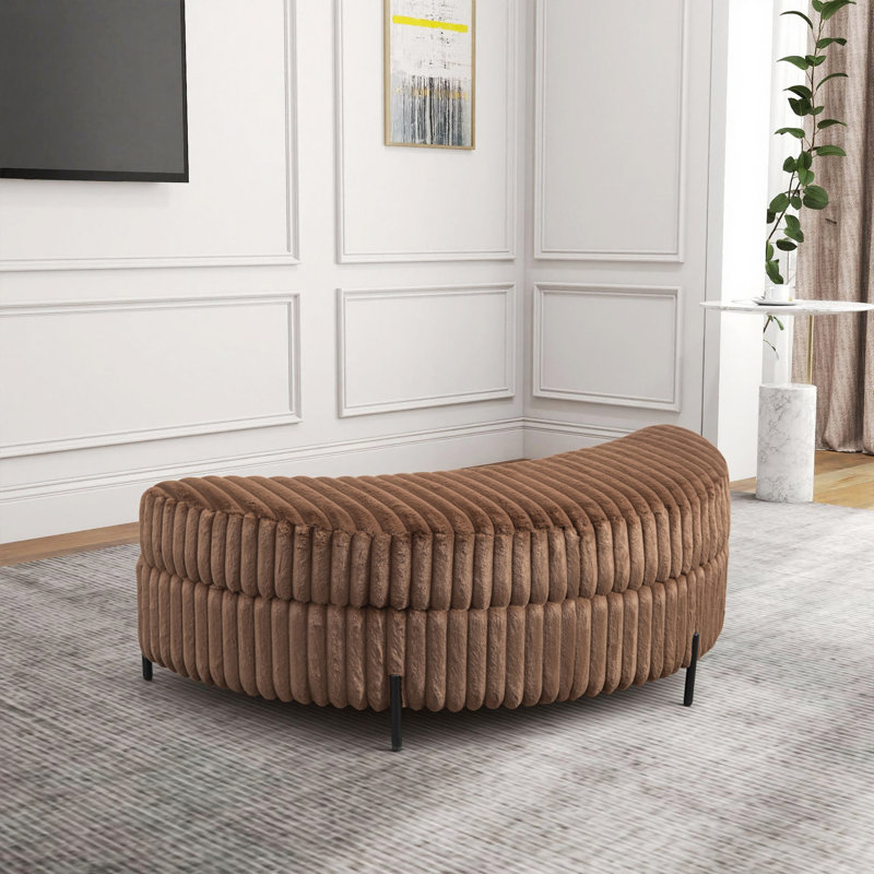 Crescent-Shaped Faux Fur Storage Ottoman, Brown