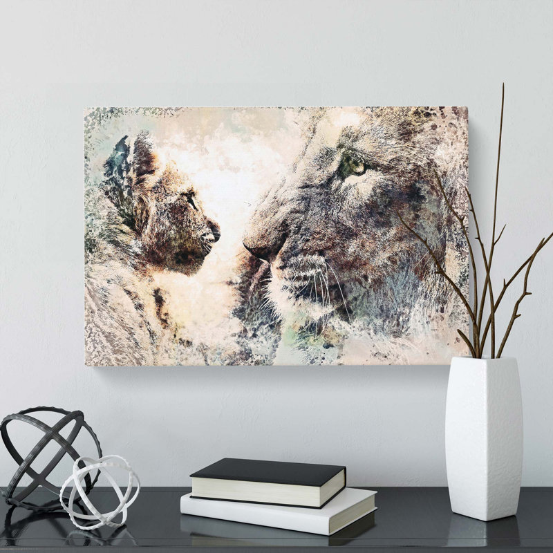 Lion Cub With Its Mother In Abstract - Wrapped Canvas Print, 50cm H x 76cm W x 3cm D