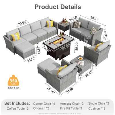 Paulsen Premium All-Weather Wicker 8 - Person Modular Patio Conversation Set with Cushions