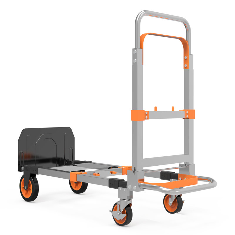 Chariot à main pliable en aluminium, mode 4 roues, capacité de charge de 500 lb, chariot à main convertible, avec roues et poignée réglable, chariot à chariot portatif pour le déplacement de l'entrepôt, de la maison, du bureau