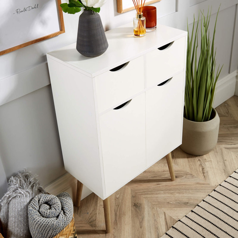 Kennedy 56cm Wide 2 Drawer Compact Sideboard Storage Unit, White