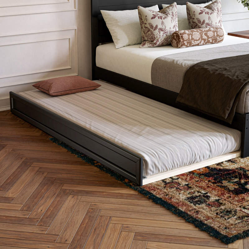Aveline Wood Platform Bed with Footboard & Trundle, Black, Queen