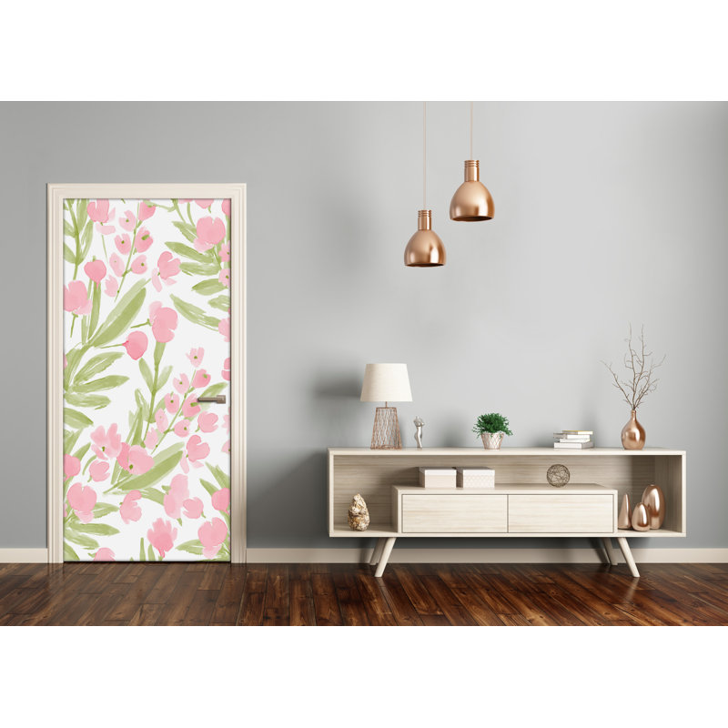 Pink Flowers Door Decal, 205cm H x 95cm W