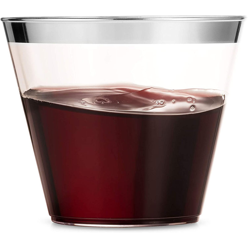 Silver Rim Disposable Plastic Cups 9 oz