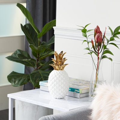 White And Gold Porcelain Pineapple Table Decor Sculpture
