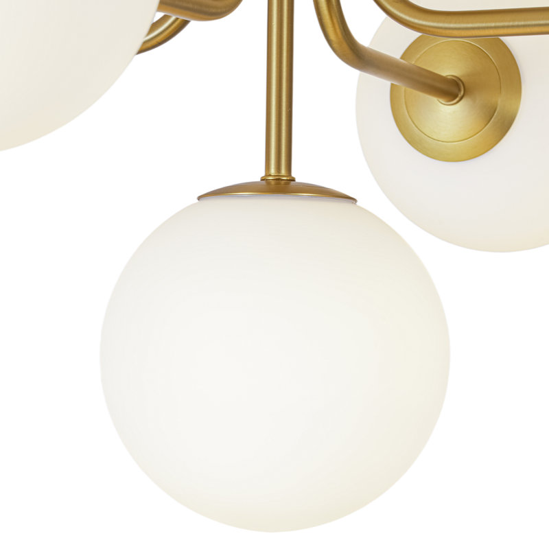 5-light Symmetrical Frosted Glass Semi-flush Mount, Brass