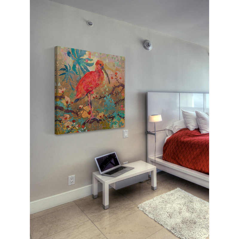 « écarlate ibis » par evelia, reproduction d’art sur toile tendue, H 48 po x l 48 po x P 1,5 po