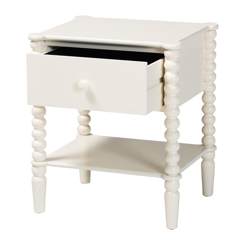 Baxton Studio Rimona End Table With Bobbin Legs - 1-Drawer Accent Table With Spindle Turned Legs And Open Shelf, Cottage Farmhouse Style Side Table For Living Room