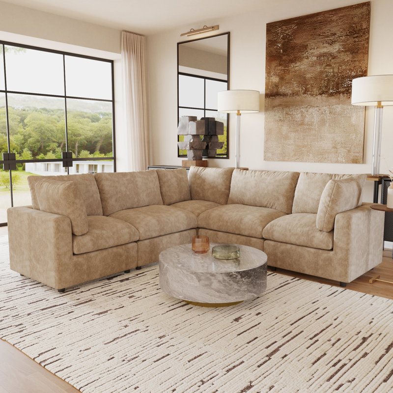Kessi 5-piece Slipcovered Sectional, Khaki