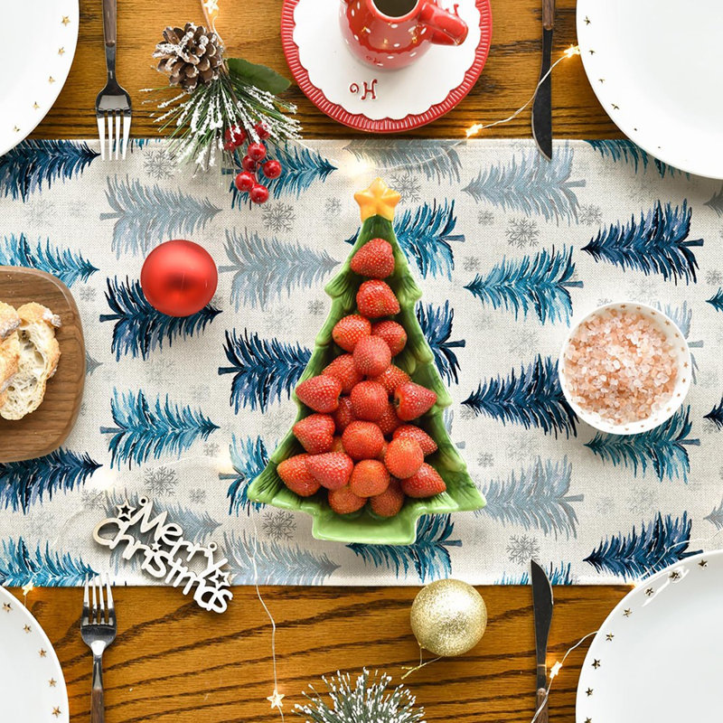 Chemin de table de Noël flocons de neige, décoration de table de salle à manger de cuisine d'hiver bleu pour la fête à la maison 13 x 72 pouces