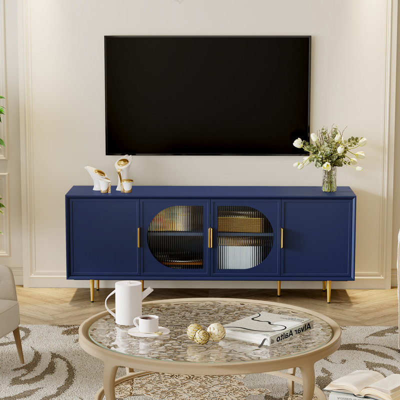 66" Modern TV Stand Media, Console Cabinet for TVs Up to 75", Entertainment Center with Storage for Living Room, Blue