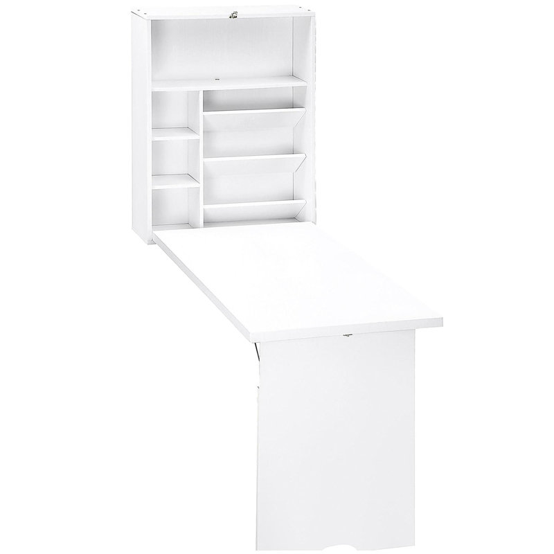 Bureau de conversion mural pliable, bureau flottant multifonctionnel avec tablette de rangement, blanc