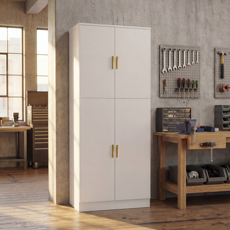 61.3"H 4-Door Garage Storage Cabinet, White