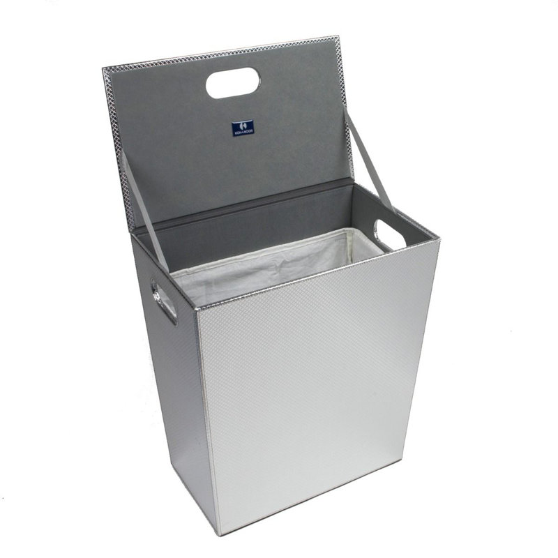 Wood Laundry Hamper with Handles, Chrome, Small (18.9" H x 16.9" W x 10.2" D)