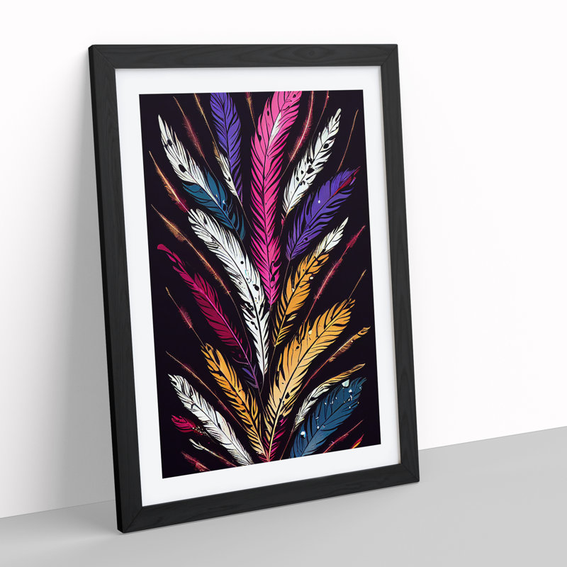 Drip Feathers No.1 - Framed Print, Black , 34cm H x 25cm W x 2cm D