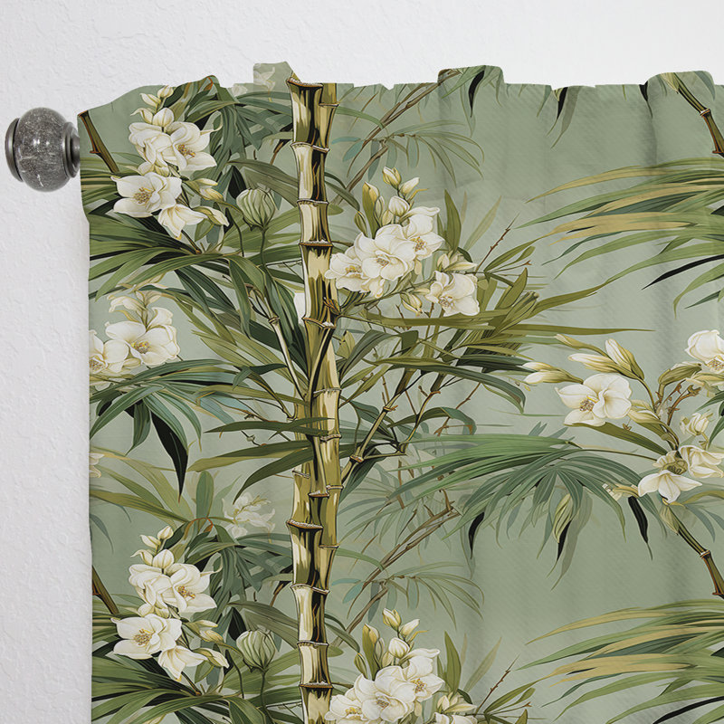 Bamboo Elegance Tropical Pattern VI - Floral Curtain - Velvet Room Darkening - 1 panel, 52" W x 108" L