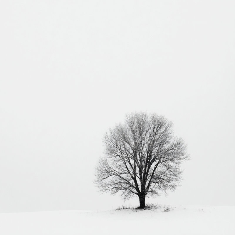 Art mural sur toile solitaire, arbre d'hiver minimaliste noir et blanc, H 12 po x l 12 po
