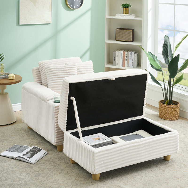 40.8" Corduroy Upholstered Sofa, White