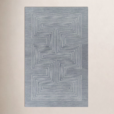 Momeni Simba Hand Tufted Wool Geometric Blue Area Rug 5' X 8'