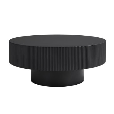 Elegant Easy Assembly Round Coffee Table With 6.8" Thick Tabletop, Modern Drum End Table, Minimalist Fluted Center Table With Sturdy Base For Living Room, 35.4"W*16.7"H