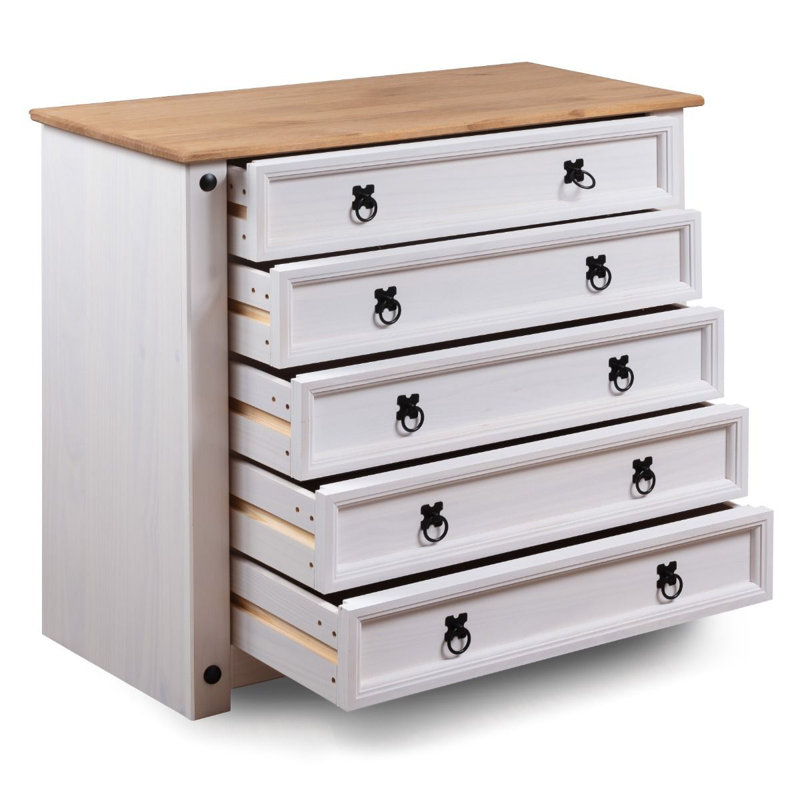 Solid Wood 89cm W 5 - Drawer Chest of Drawers