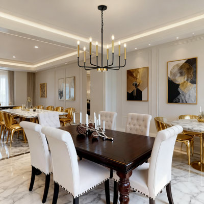 Modern Farmhouse Chandelier 8-Light Black And Gold Hanging Light Fixture For Dining Room Kitchen Living Room Foyer Entryway Bedroom