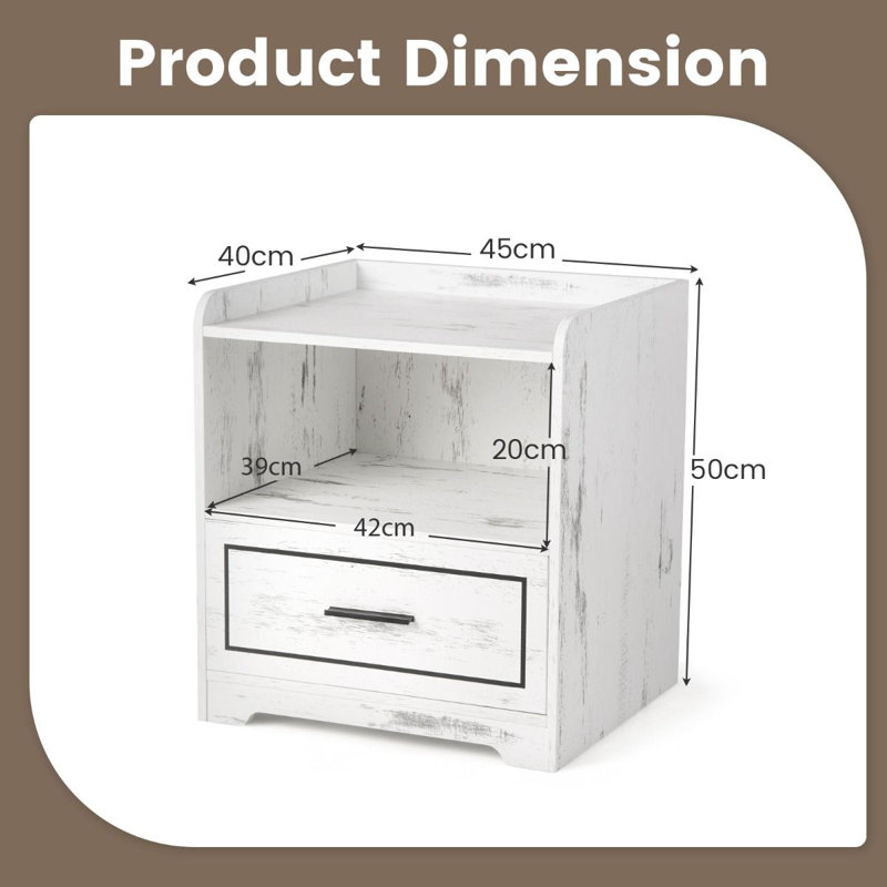 45cm W Manufactured Wood Bedside Table