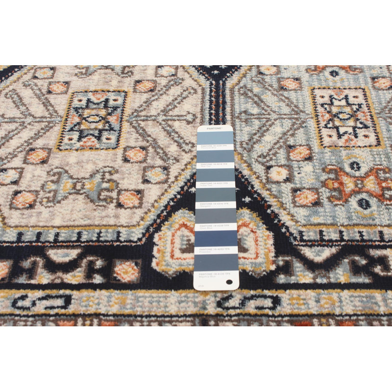 Tapis oriental bleu marine / bleu clair Agena, Tapis de couloir 2 pi 8 po x 10 pi