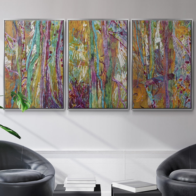 «Wake Dream I», ensemble de 3 toiles encadrées, H 36 po x l 72 po, Argent