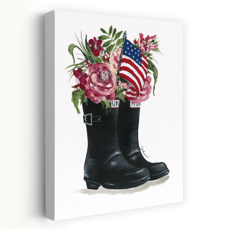 Bottes patriotiques, art floral contemporain d'été, H 48 po x l 32 po