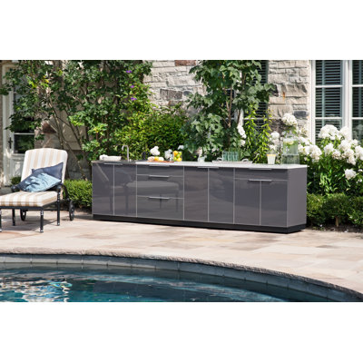 Outdoor Kitchen 92" W x 24" D 4-Piece Modular Cabinet Set in Slate Gray